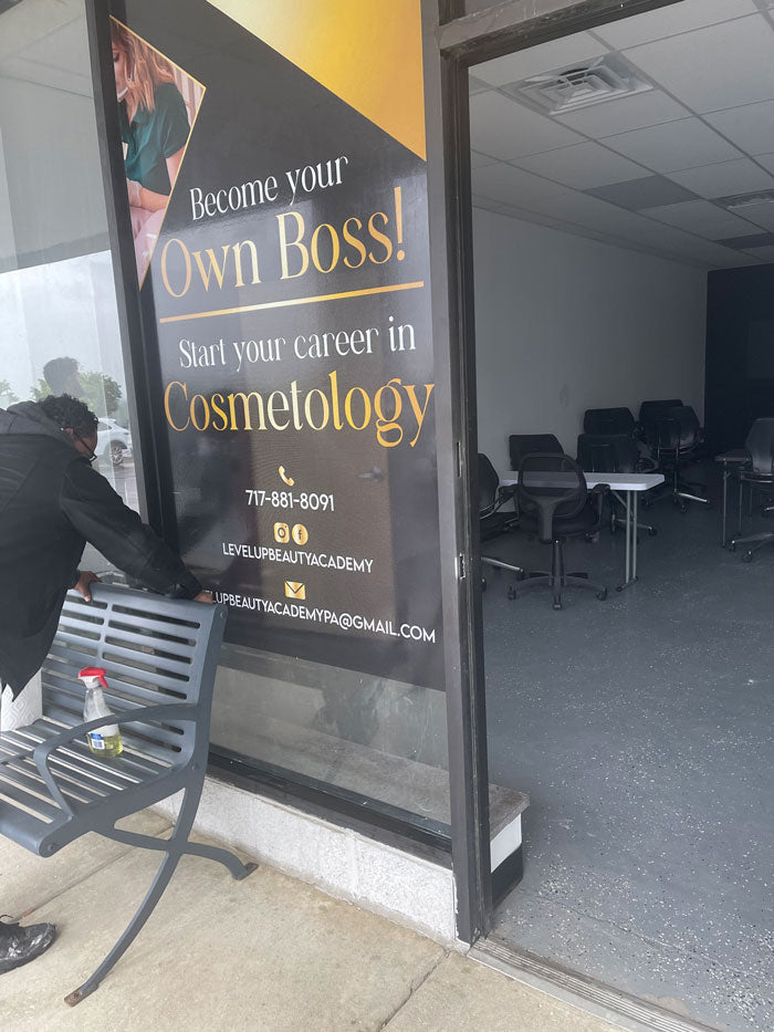 beauty school window decal