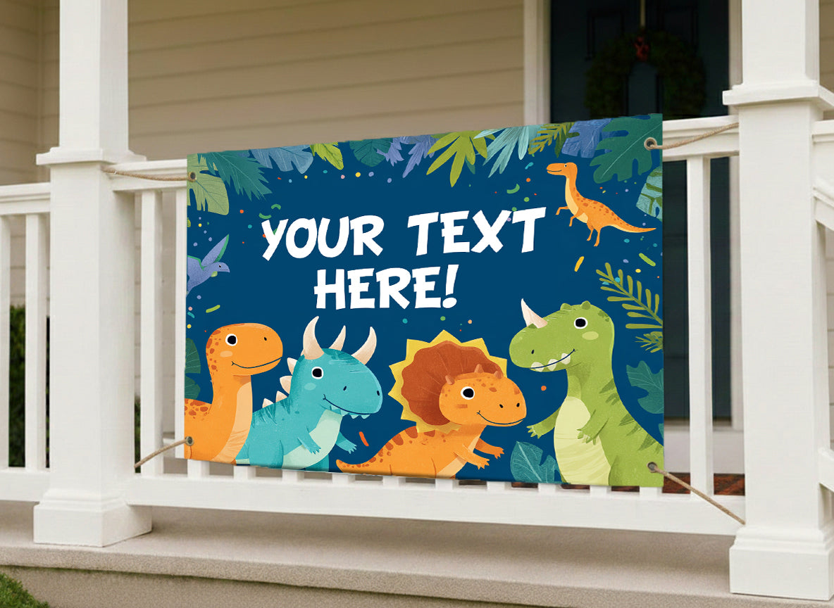 Decorative banner with colorful dinosaurs and custom text space 