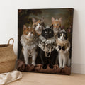 Funny cat family portrait canvas wall art with Victorian style dressed cats