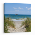 North Myrtle Beach canvas wall art featuring sand dunes, ocean waves, and a sailboat