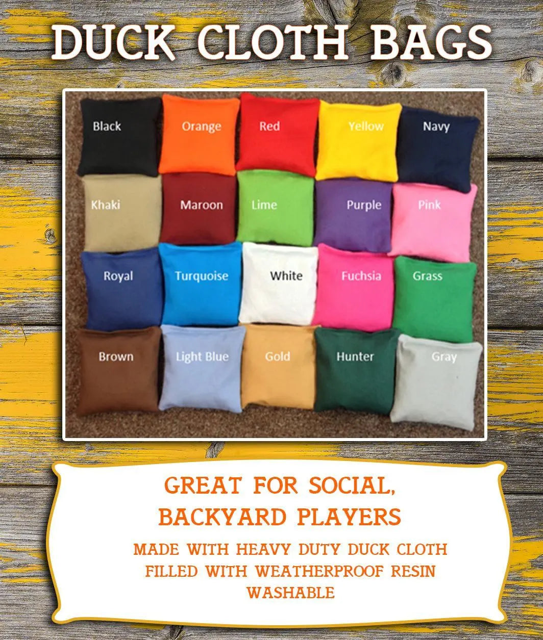 Collection of colorful duck cloth cornhole bags 